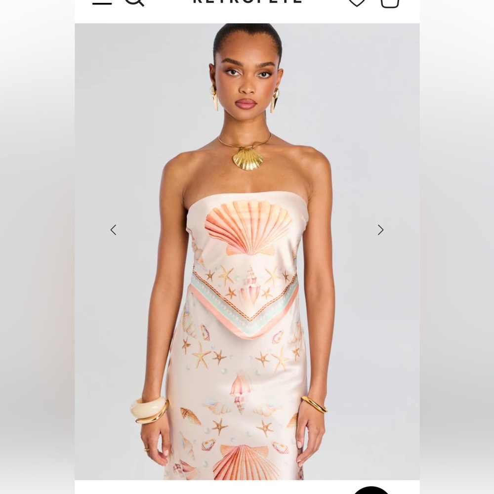 Retrofete Strapless Seashell Handkerchief Dress - Cream, Pink, Peach - Picture 5 of 5